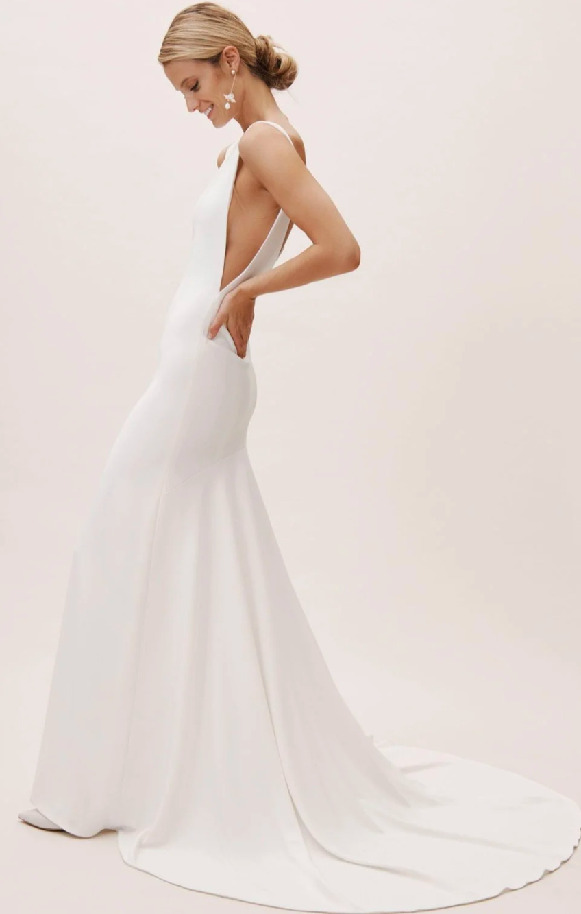 Watters Hyde Wedding Gown Size 12 Ivory Minimalist Low Back Bridal Dress